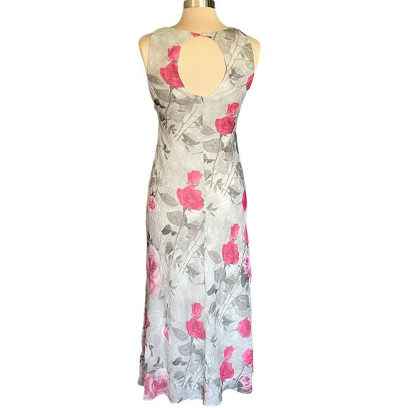 VTG Dressbarn Sage Rose Floral Maxi Dress Crinkle Chiffon Sz 8 Fairy Cottage - Picture 4 of 10